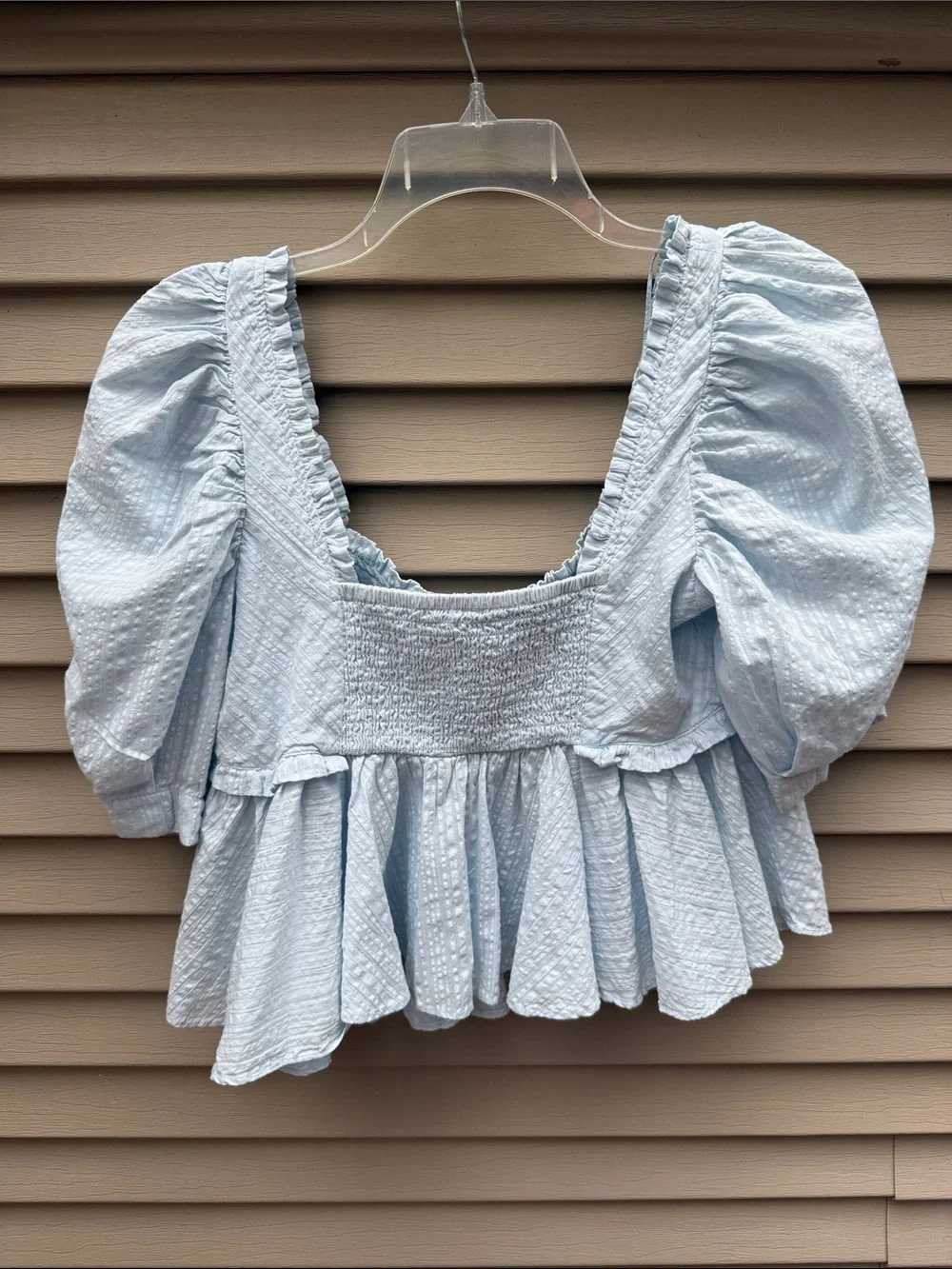 NWOT Free People Leave It To Me Babydoll Top Puff Sleeve Square Neck Peplum SZ S
